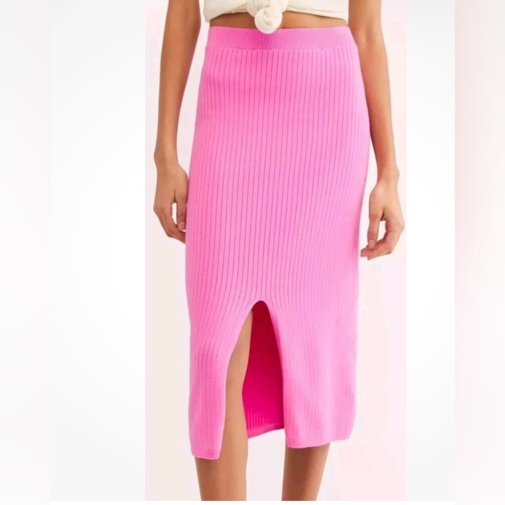 Free People Skyline Ribbed Midi Skirt in Pink Fireworks‎ Small NWT